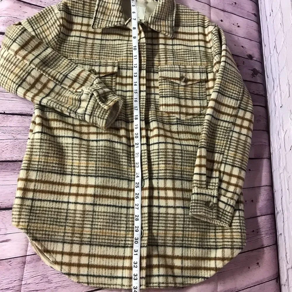 NWOT JOIE Oversized Neutral Plaid Button Up Casual Wool Blend Jacket Shacket M